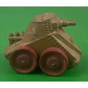Vintage 1930s Barclay Manoil WW1 Army Tank Red Wood Wheels
